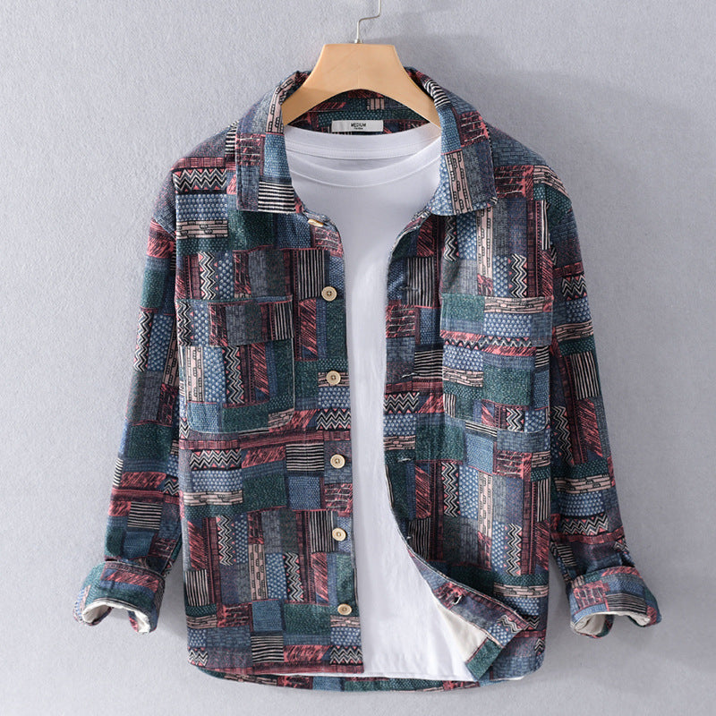 Men's Overshirt in Patchwork Look with Applied Chest Pockets Chichicherry