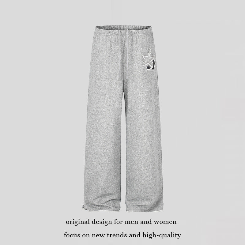 Women's Extra Wide Palazzo Sweatpants with Comfort Waistband, Drawstring and Star Applique Chichicherry