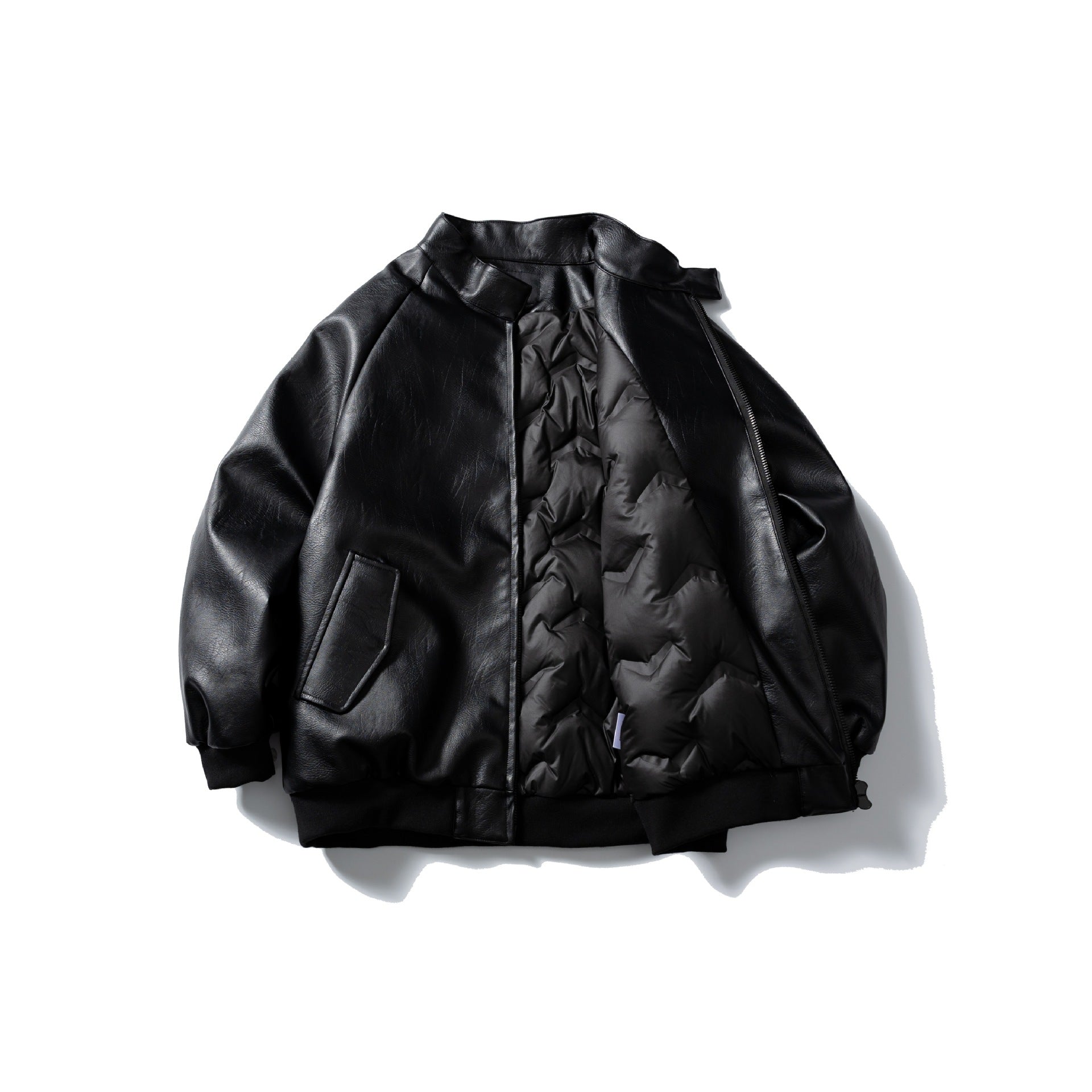 Men's short-cut faux leather bomber with stand-up collar and side pockets Chichicherry