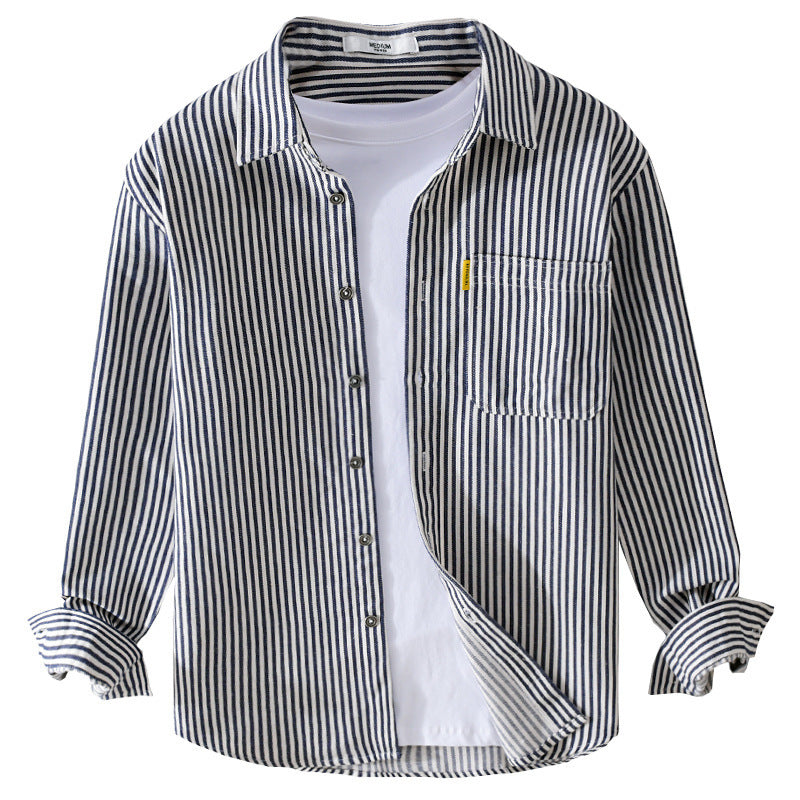 Men's Casual Striped Shirt Jacket Style with Patch Pocket Chichicherry