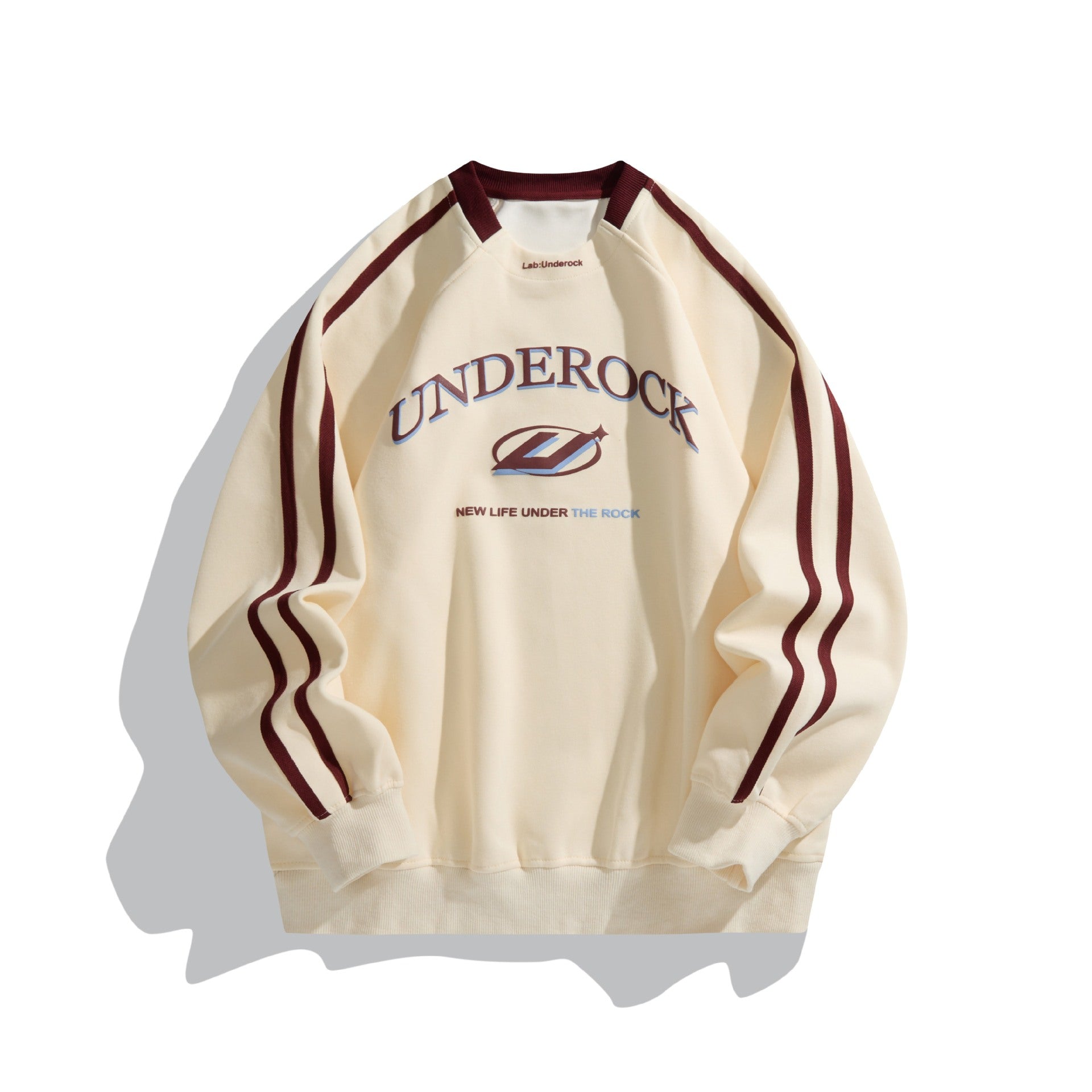 Unisex Oversize Round Neck Sweatshirt with Contrast Stripes and Large Logo Print Chichicherry