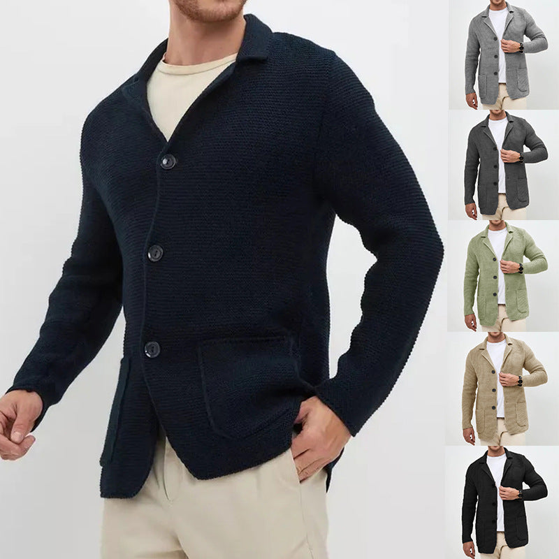 Men's chunky knit cardigan with shawl collar and patch pockets Chichicherry