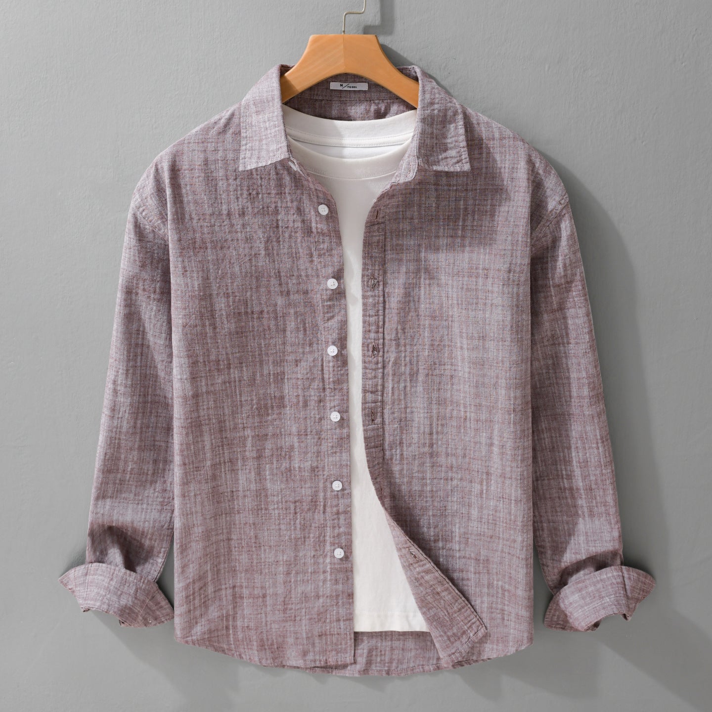 Men's Textured Linen-Cotton Overshirt in Relaxed Fit with Shirt Collar and Continuous Button Placket Chichicherry
