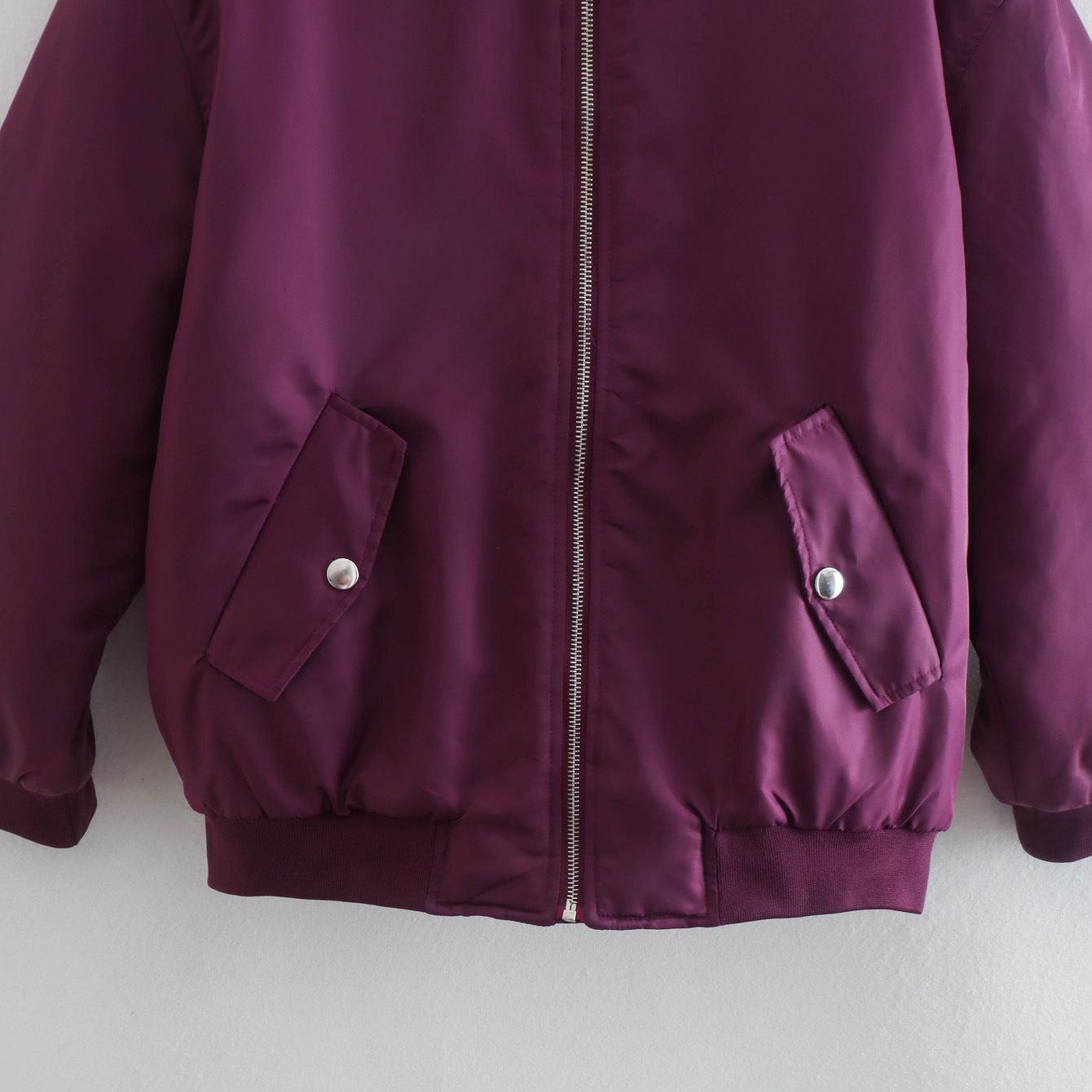 Women Boxy Bomber Jacket in Oversized Look with Zipper and Slanted Flap Pockets Chichicherry