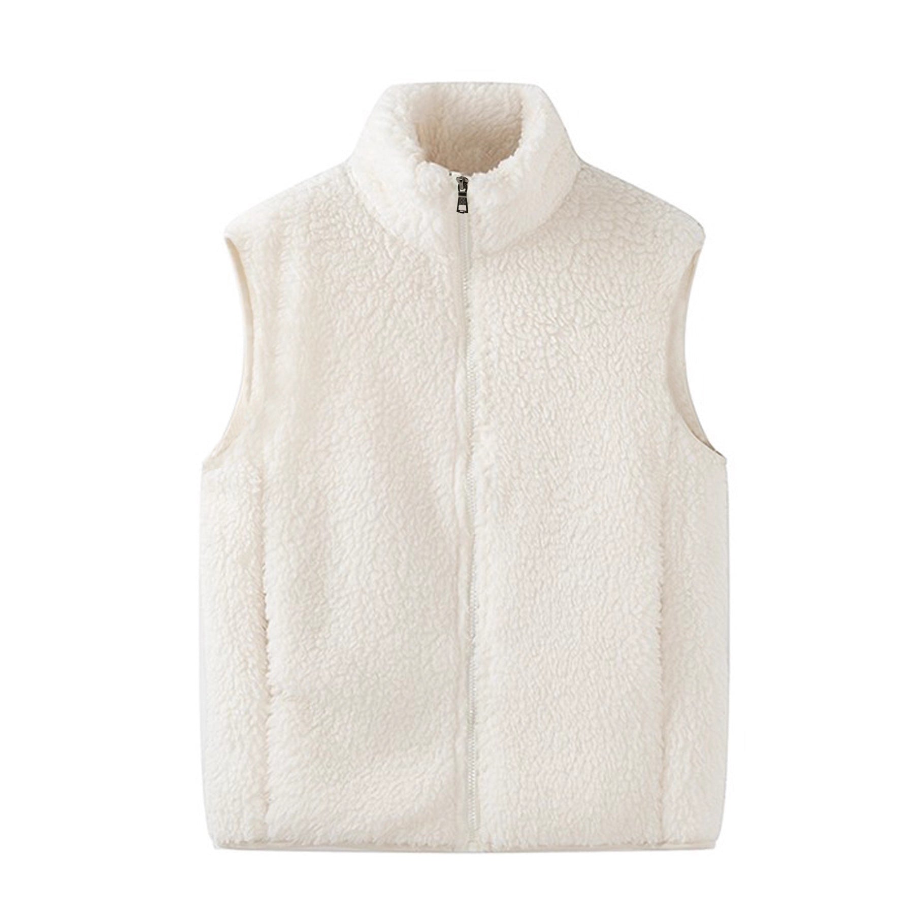 Women's Sleeveless Sherpa Fleece Vest with High Stand-Up Collar and Zipper Chichicherry