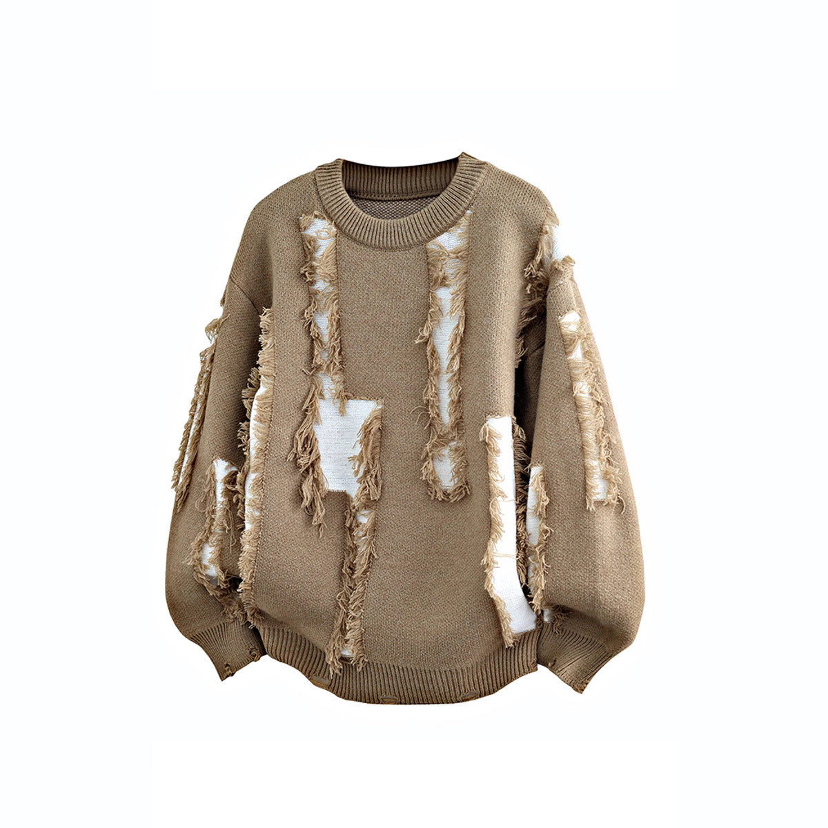 Men's Oversized Knit Sweater with Fringe Applications and Balloon Sleeves Chichicherry