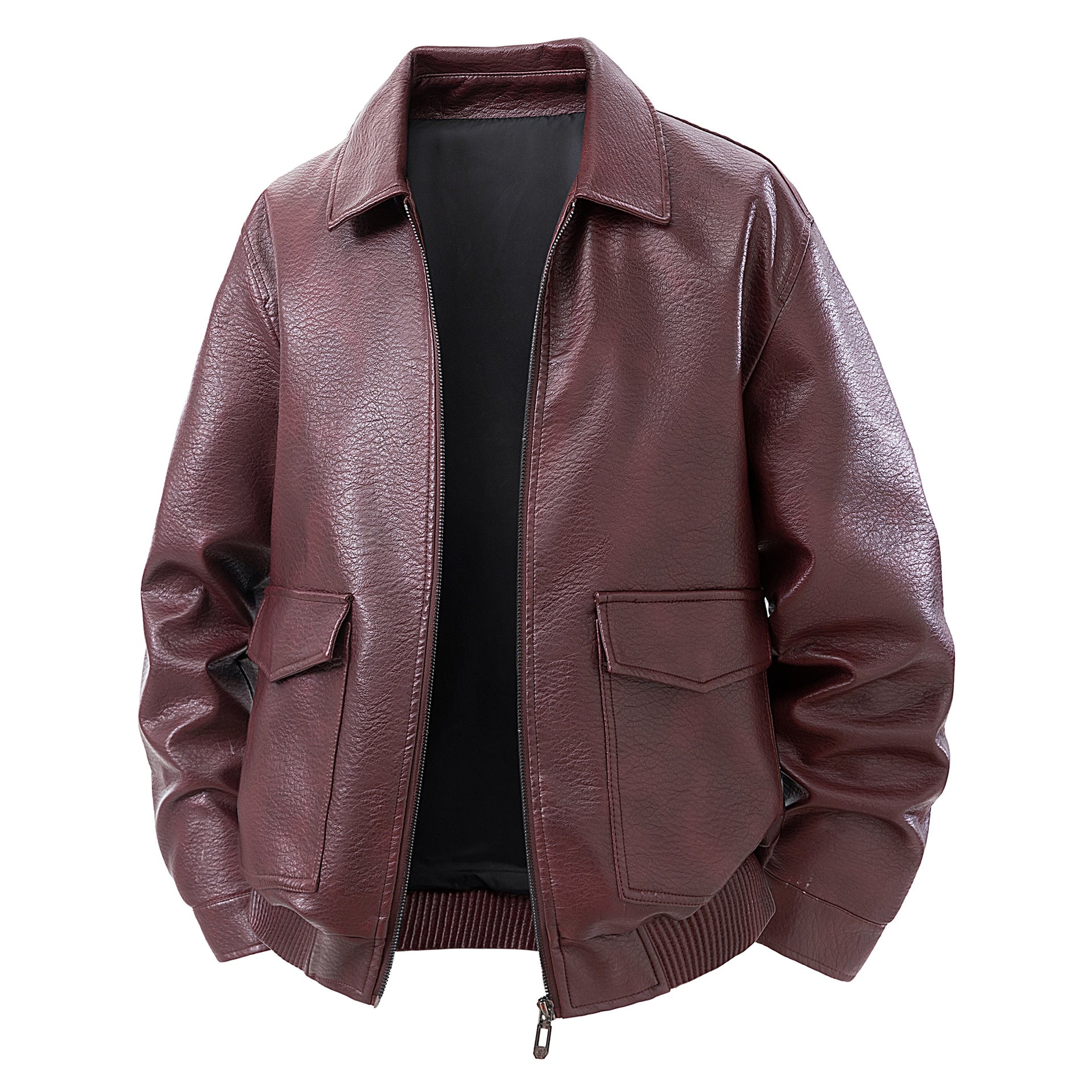 Men's short jacket made of faux leather in bomber style with applied pockets Chichicherry