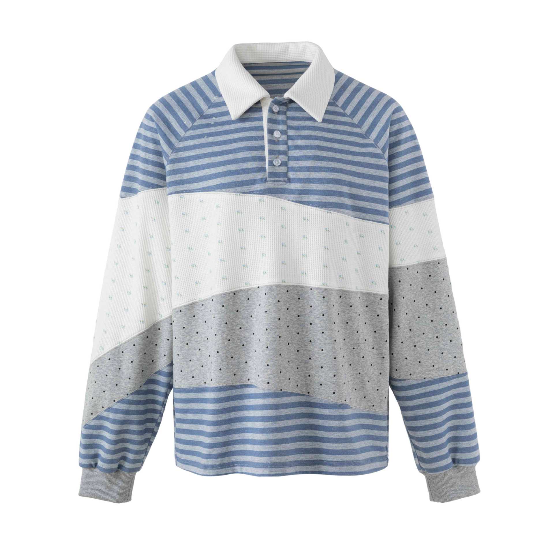 Women Striped Rugby Sweater with Large Kent Collar and Colourblock Structure Chichicherry