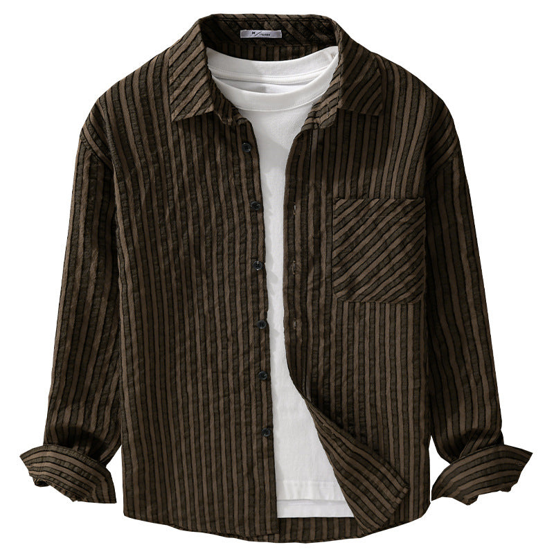 Men's Structured Cord Overshirt in Relaxed Fit with Patch Chest Pocket Chichicherry