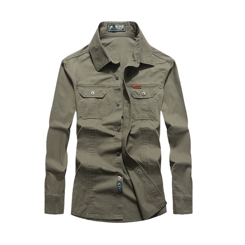 Men's rugged canvas overshirt with chest flap pockets, shirt collar, and utility details Chichicherry