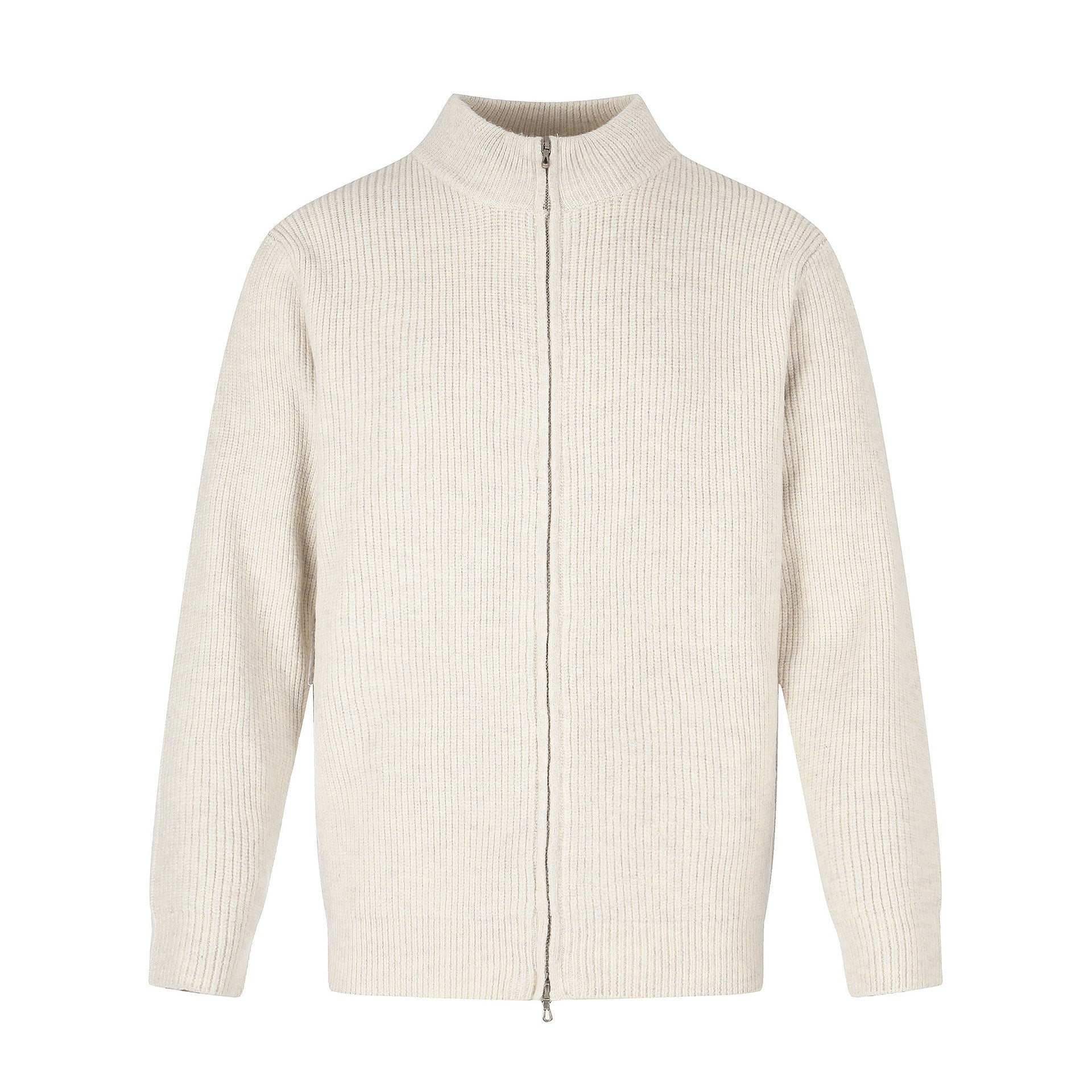 Unisex Ribbed Knit Cardigan with Stand-Up Collar, Two-Way Zipper and Ribbed Texture Chichicherry