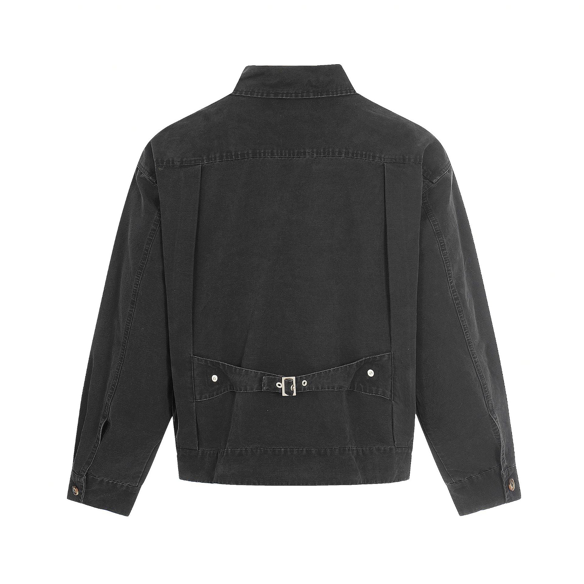 Men's Canvas Utility Blouson Jacket with Drawstring and Decorative Stitching Chichicherry