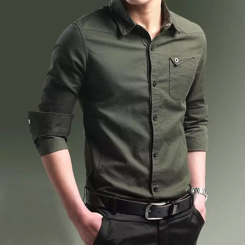Men's Slim Fit Cotton Shirt with Chest Pocket and Contrast Buttons Chichicherry