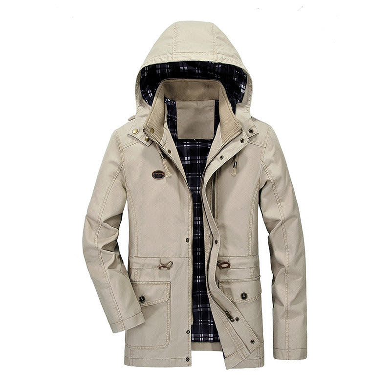 Men's Urban Transitional Parka with Checked Lining, Concealed Zipper, and Multi-functional Pockets Chichicherry