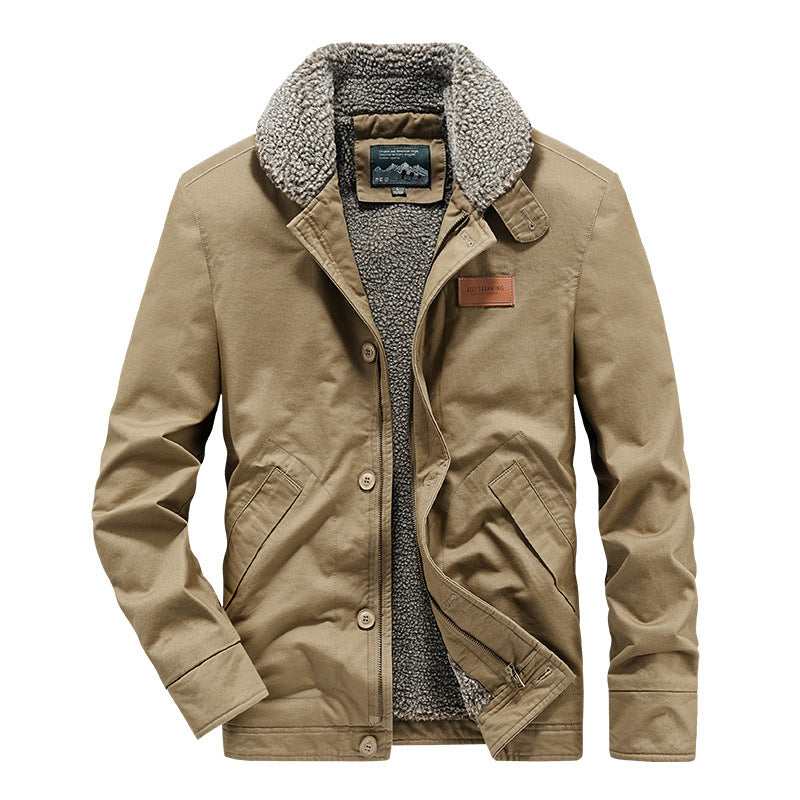 Men's canvas work jacket with sherpa lining, zipper and snap button closure Chichicherry