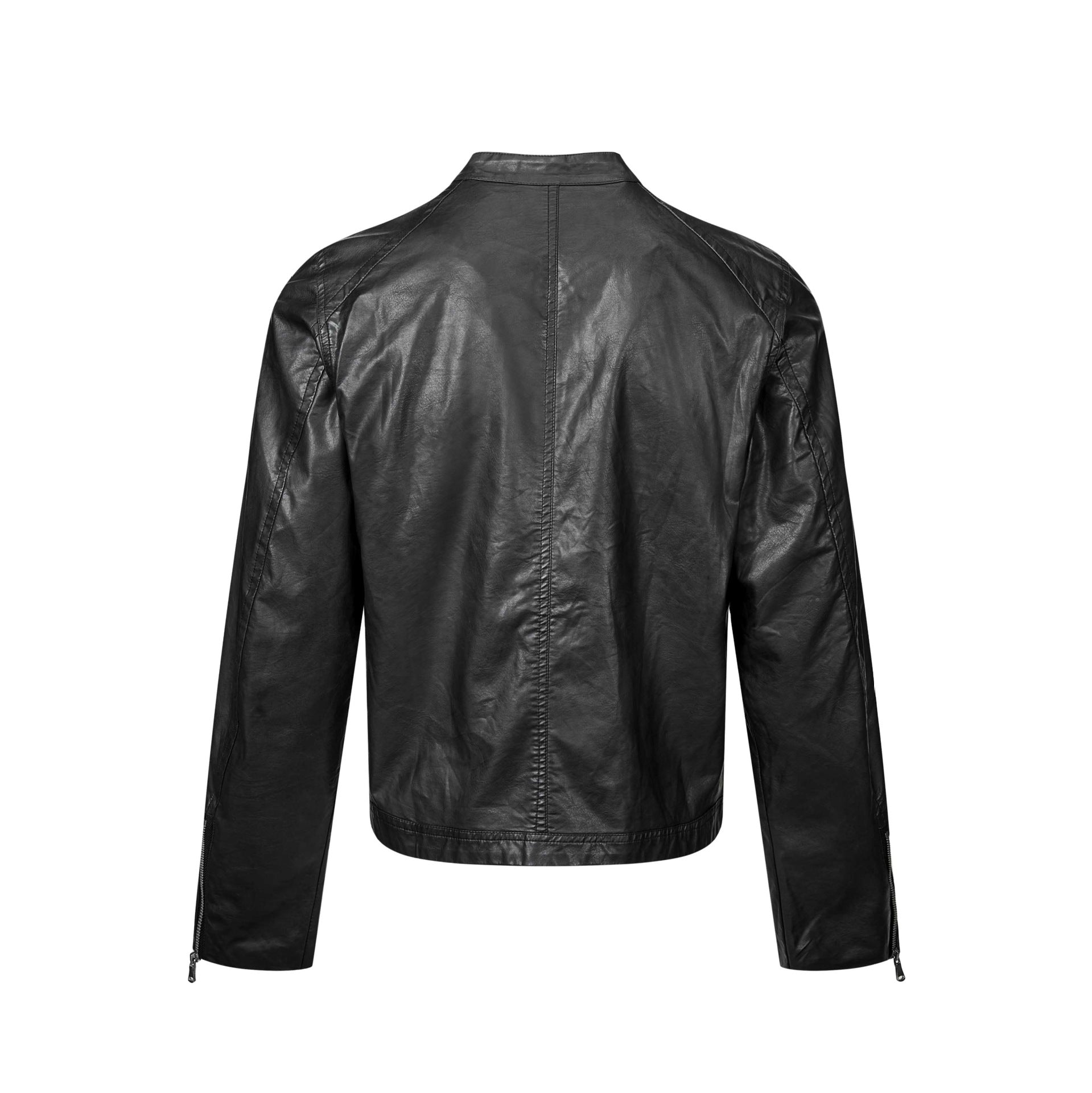Men's vintage-inspired biker jacket with stand-up collar and two-way zipper Chichicherry