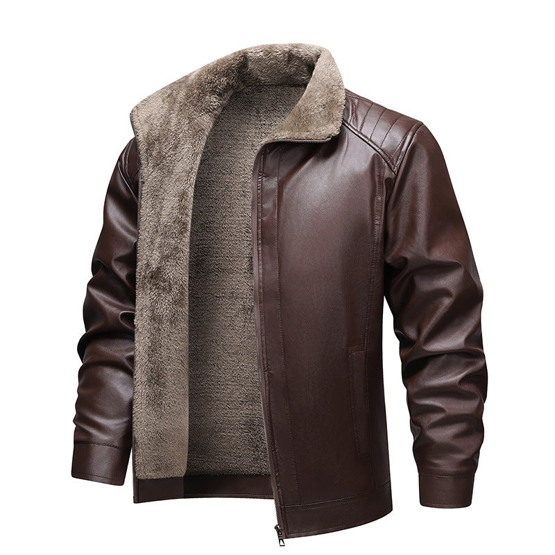 Men's Faux Leather Flight Jacket with Teddy Lining and Quilted Shoulder Area Chichicherry