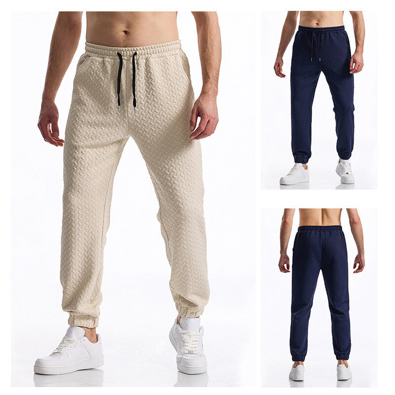 Men's Textured Casual Jogging Pants with Elastic Waistband, Drawstring and Ribbed Cuffs Chichicherry