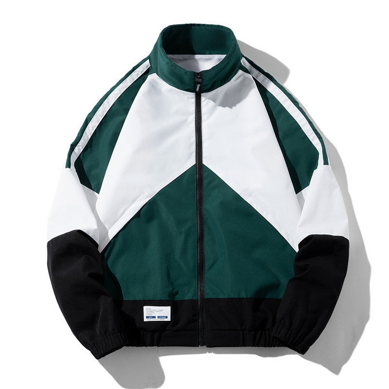 Men's Sporty Track Windbreaker Jacket with Stand Collar, Mesh Lining and Zipper Pockets Chichicherry