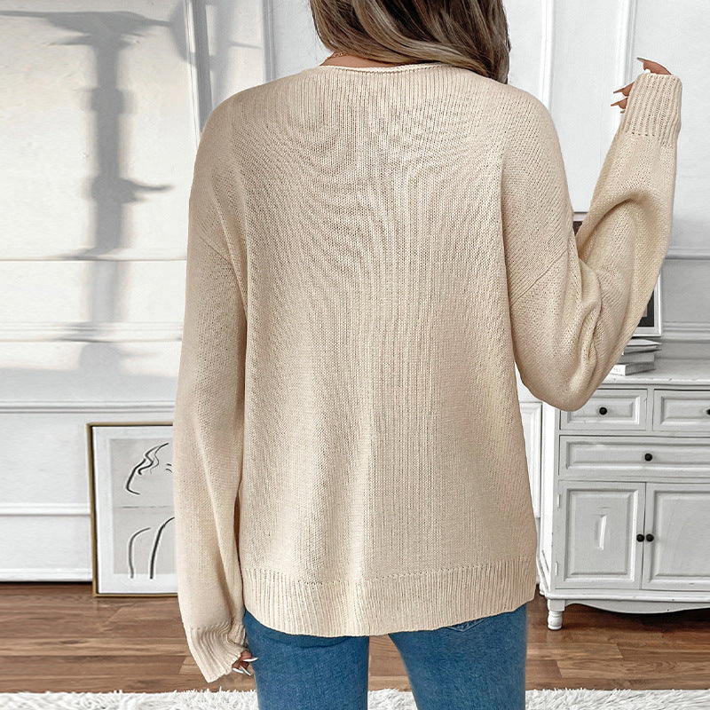 Women's Casual Oversized Knit Sweater with Front Lace-Up