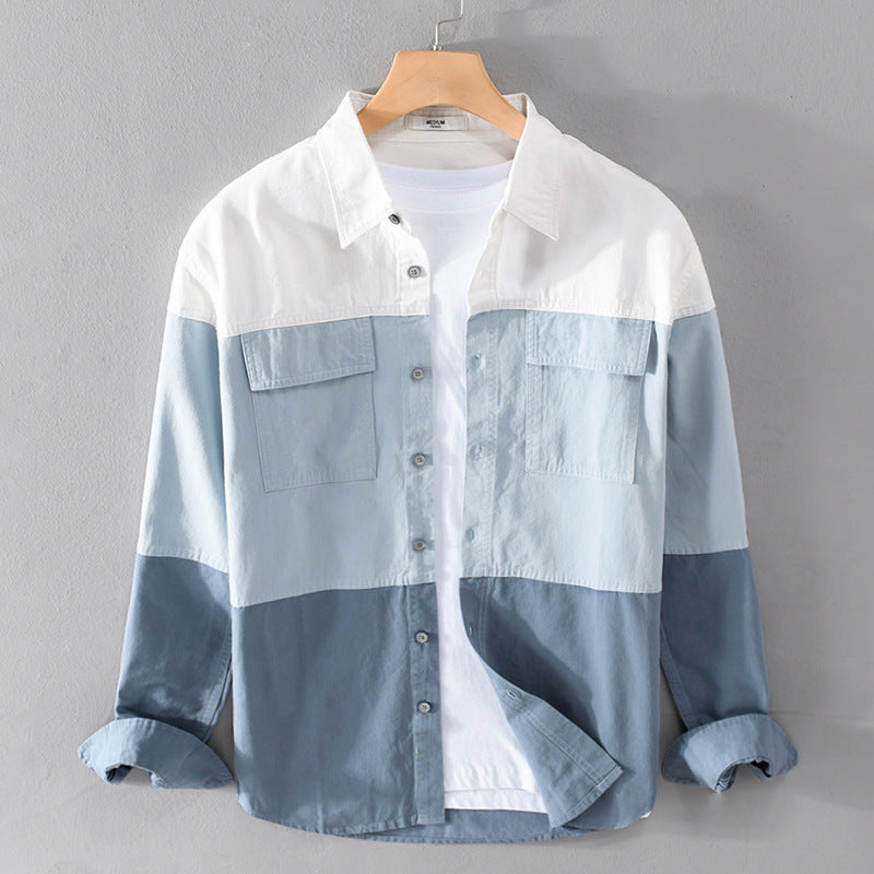 Men's Colorblock Overshirt in Shirt Jacket Style with Chest Pockets and Relaxed Fit Chichicherry