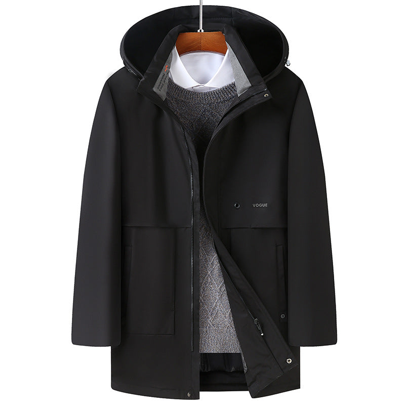 Men's Water-Repellent Hooded Parka with Minimalist Design and Concealed Zipper Chichicherry