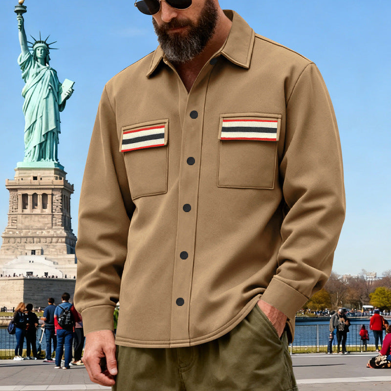 Men's overshirt jacket made of heavy cotton blend with chest pockets and contrast stripes Chichicherry