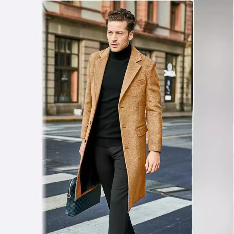 Men's Tailored Wool Blend Coat in Classic Single-Breasted Style Chichicherry