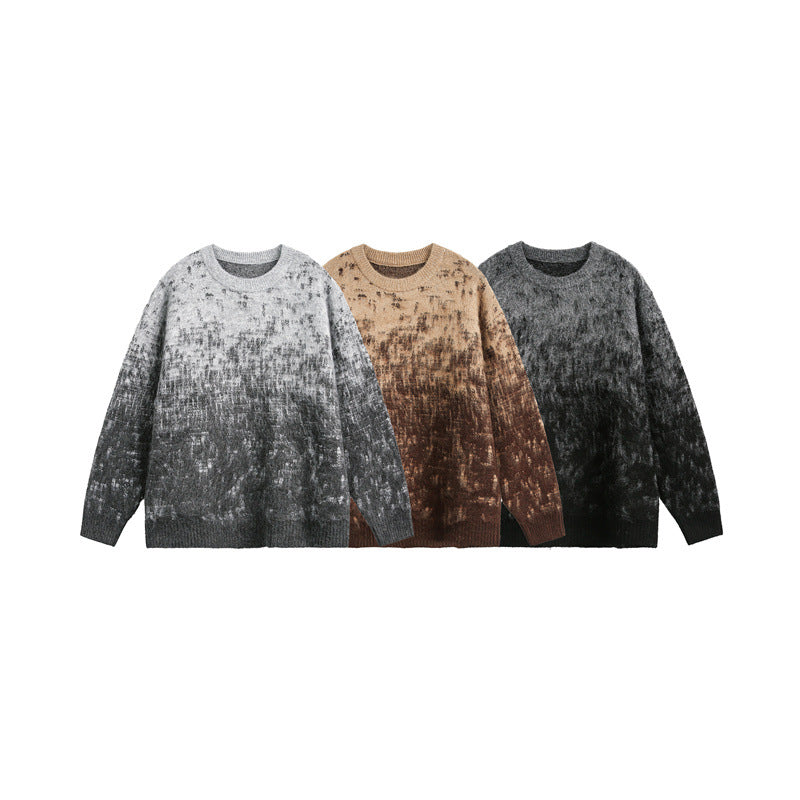 Unisex Oversize Chunky Knit Sweater with Gentle Color Gradient and Round Neck Chichicherry