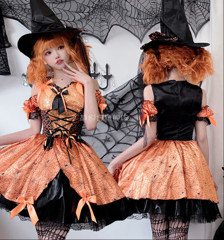 Ladies playful witch costume with ruffles and apron Chichicherry