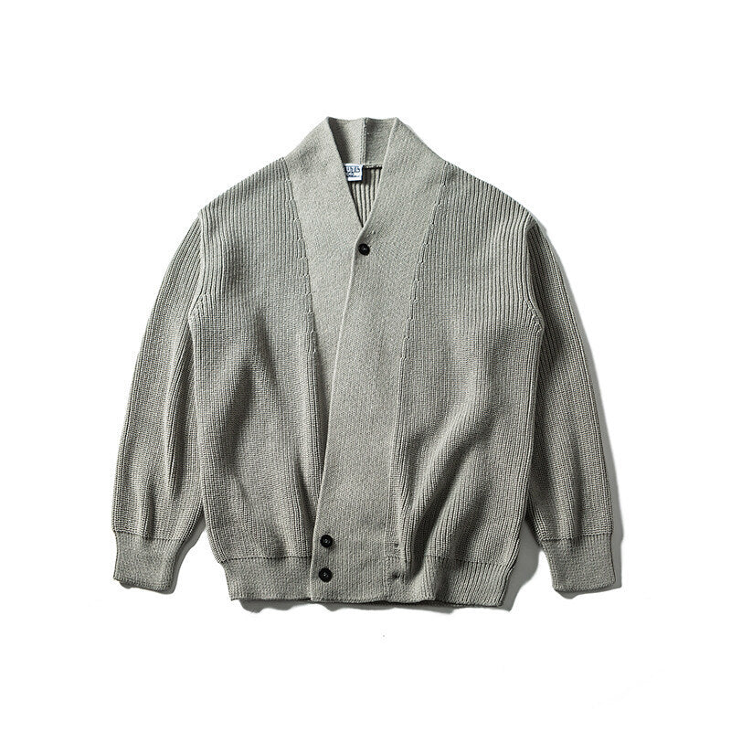 Unisex Oversized Knit Cardigan with Shawl Collar, Structure Mix and Button Placket Chichicherry