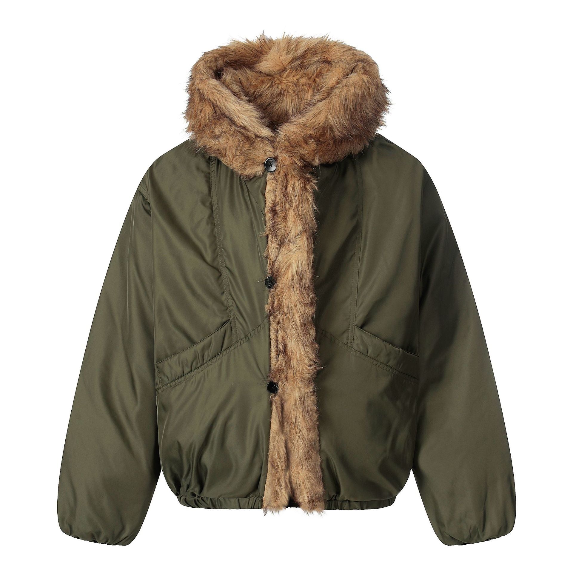 Ladies short jacket with faux fur trimmed hood and braided fur trim Chichicherry