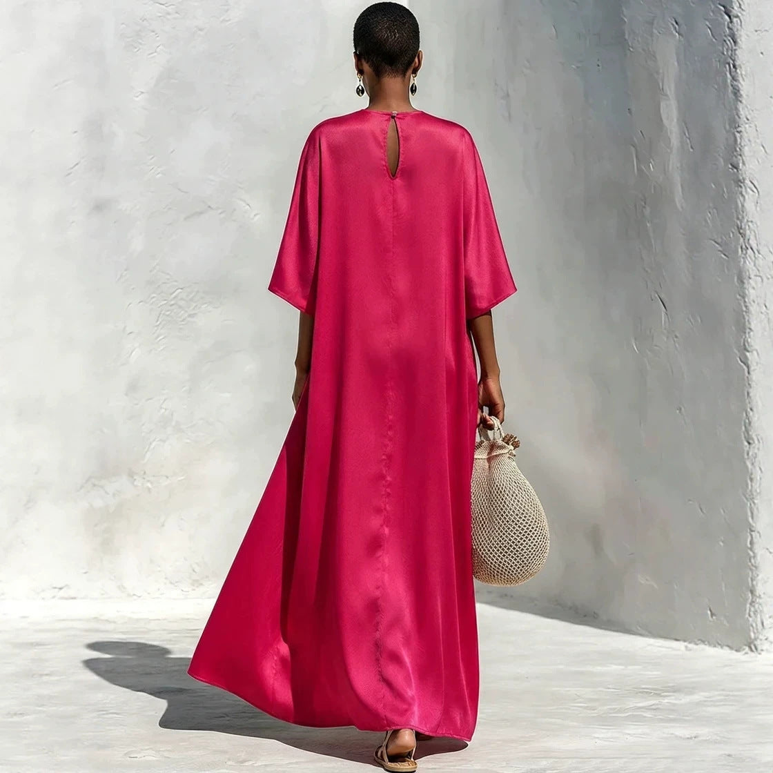 Women's Flowing Maxi Dress with Oversized Kaftan Cut and Patch Pockets Chichicherry