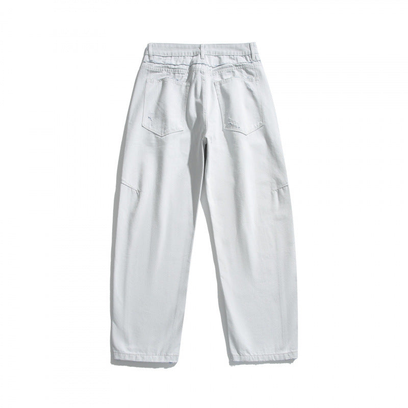 Women's Wide High-Waist Cropped Jeans with Visible Button Placket, Raw Hem and Utility Seams Chichicherry