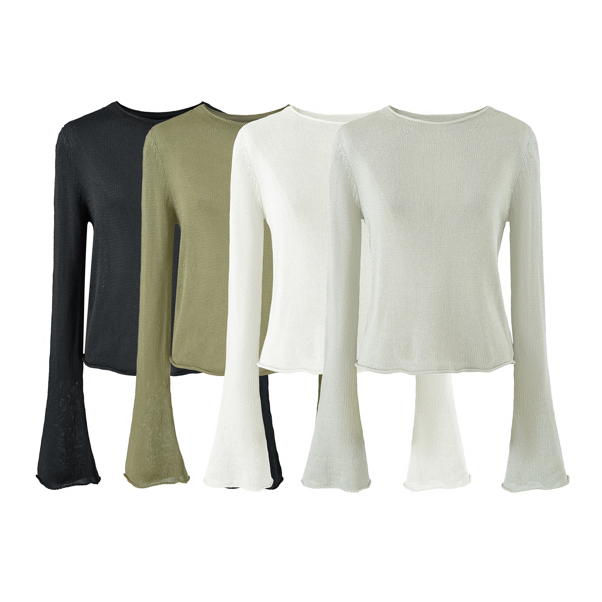Women's Lightweight Fine Knit Long Sleeve with Flared Trumpet Sleeves Chichicherry