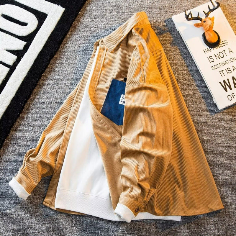 Herren Struktur-Cord-Overshirt mit versteckter Knopfleiste und kontrastierter Innenpattentasche Chichicherry