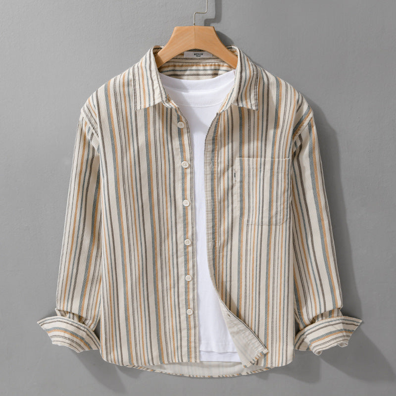 Men's overshirt made of cotton blend with vertical stripes and chest pocket Chichicherry