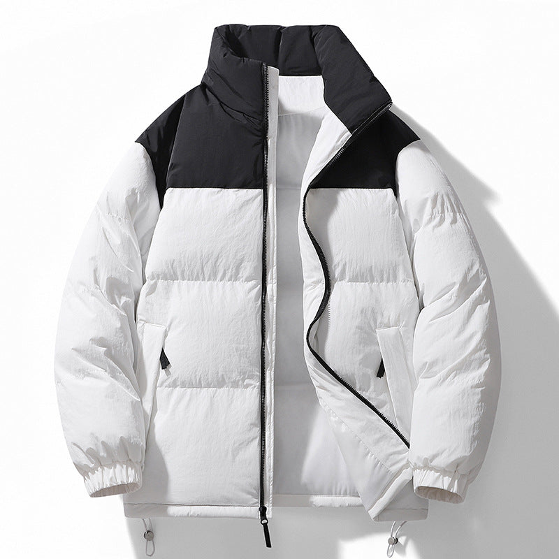 Men's Padded Quilted Jacket with High Collar, Drawstring Hem and Contrast Panel Chichicherry