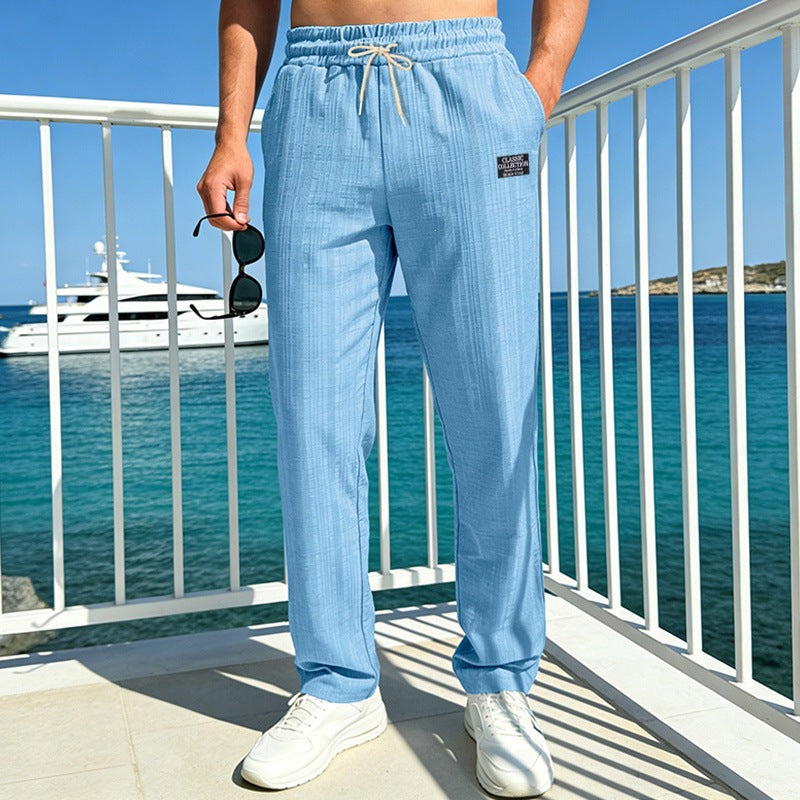 Men's Lightweight Relax Lounge Pants made of textured jersey with drawstring and straight leg Chichicherry