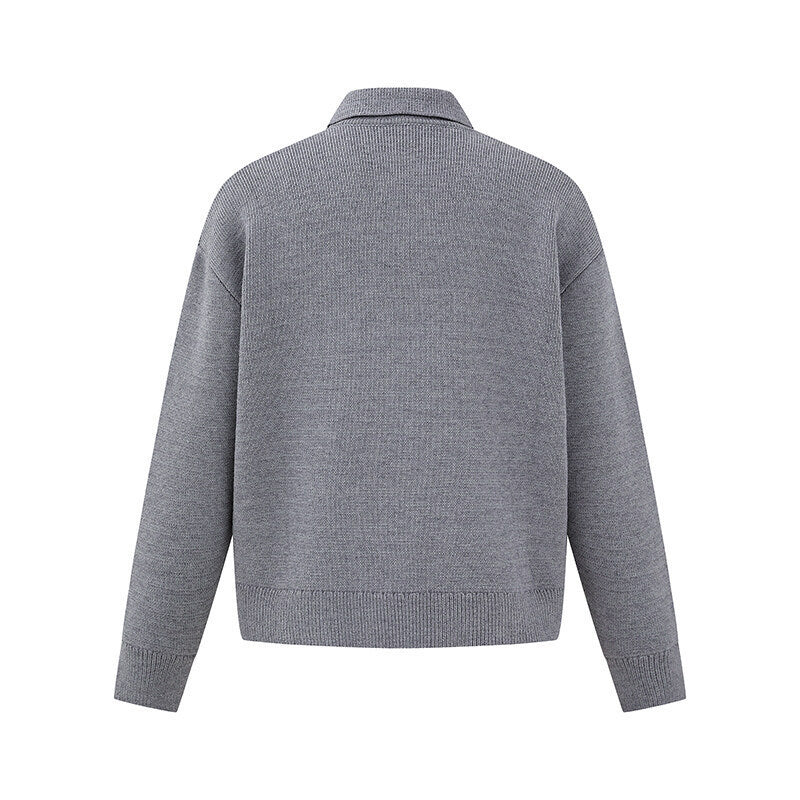 Men's Boxy Knit Sweater with Polo Collar and Half Button Placket Chichicherry