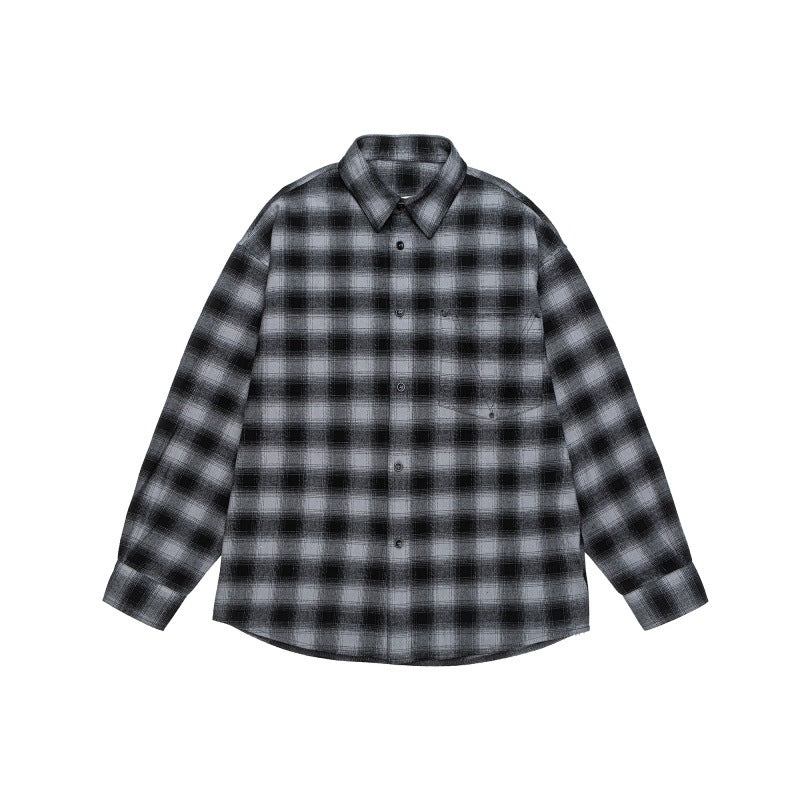 Men's Casual Checkered Flannel Shirt in Oversized Worker Style with Chest Patch Pocket and Rounded Hem Chichicherry
