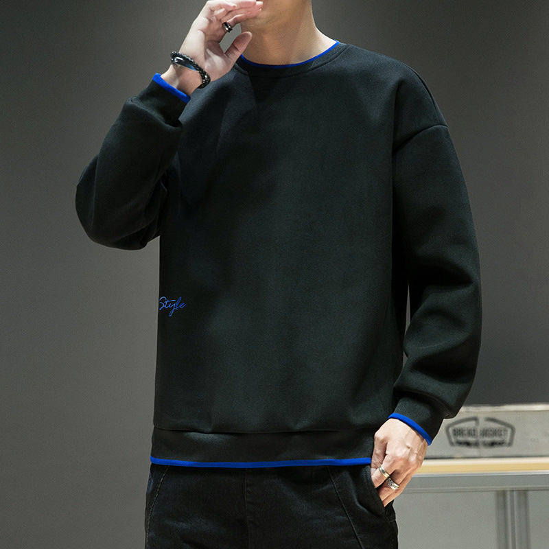 Men's relaxed sweatshirt with contrast piped cuffs and clean round neck Chichicherry