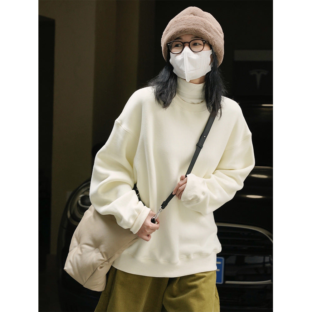 Women's Loose Oversized Sweatshirt with Drop Shoulder and Ribbed Hem Chichicherry