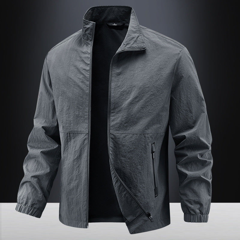 Men's Lightweight Technical Transition Jacket with Stand-Up Collar, Breathable Mesh Lining, and Water-Repellent Zipper Pockets Chichicherry
