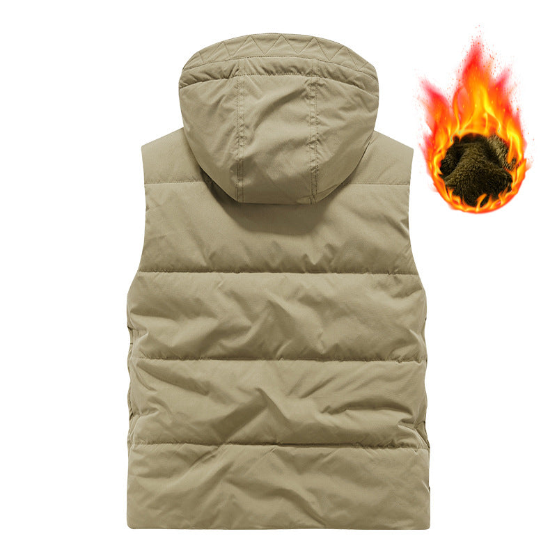 Men's Insulated Utility Vest with Hood, Teddy Lining and Multi-Functional Pockets Chichicherry