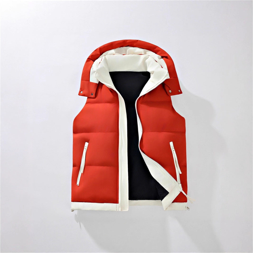 Men's Padded Quilted Vest with Detachable Hood, Contrast Piping and Drawstring Chichicherry