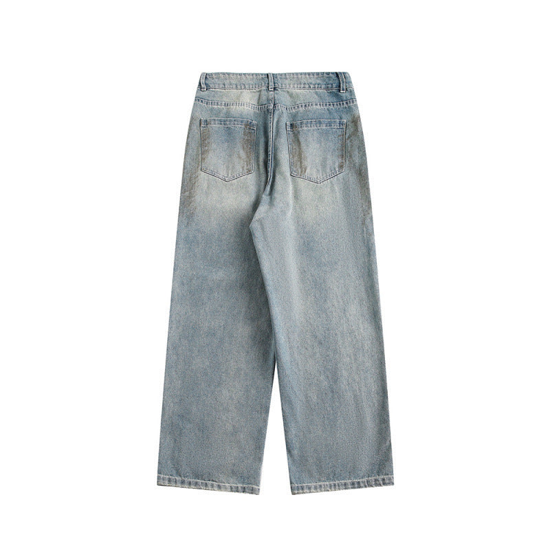 Ladies Wide Baggy Jeans with High Waist, Used Wash and Rip Details Chichicherry
