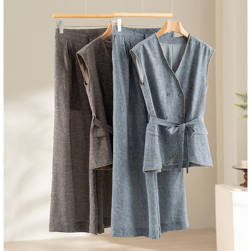 Women Wide Pleated Pants with High Elastic Waistband and Relaxed Fit Chichicherry