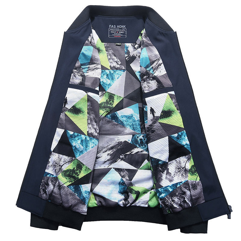 Men's lightweight softshell bomber with patterned mesh lining and wind-resistant exterior material Chichicherry