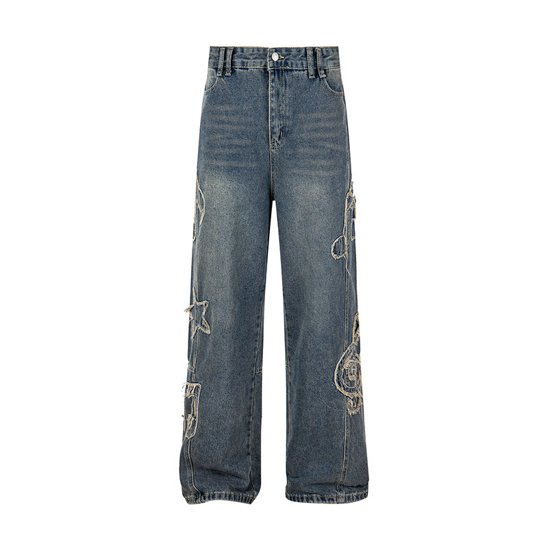 Women's jeans with high waistband, wide leg cut, stitch and destroy details Chichicherry